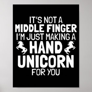 Poster Licorne de la main doigt du milieu drôle sarcastiq