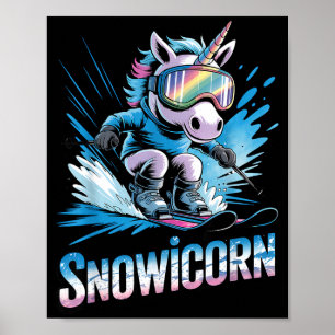 Poster licorne de ski skieur de sport d'hiver drôle de sk