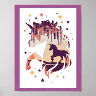 Poster Licorne Élégante Silhouette Violette Animal Mythiq