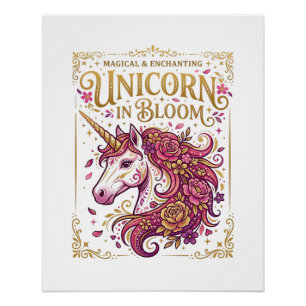 Poster Licorne en fleurs design zazzle élégant_1