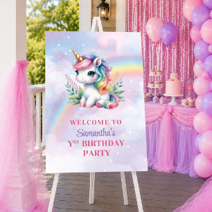 Poster Licorne Enchantée Rose Violet Fille Anniversaire B