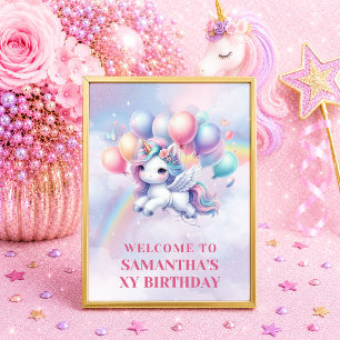 Poster Licorne Étincelante Rose Violet Fille Bienvenue An