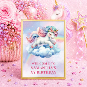 Poster Licorne Étincelante Rose Violet Fille Bienvenue An