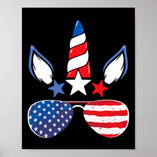 Poster Licorne Filles Enfants Femmes 4 Juillet Drapeau Am