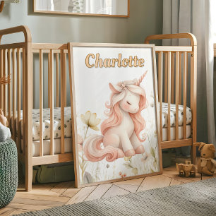 Poster Licorne fleur sauvage pastel fantaisiste
