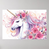 Poster Licorne Florale Aquarelle Rose Clair (Devant)