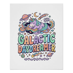 Poster Licorne Galactique Rêveuse Kawaii Autocollant et S