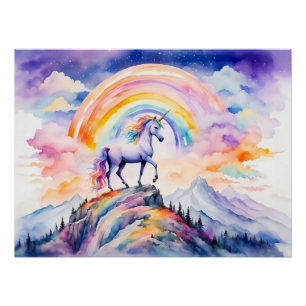 Poster Licorne Magique Aquarelle Boho Sous un Arc-en-Ciel