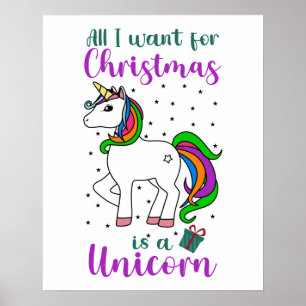 Poster Licorne Magique de Noël Arc-en-ciel Vert Violet Po
