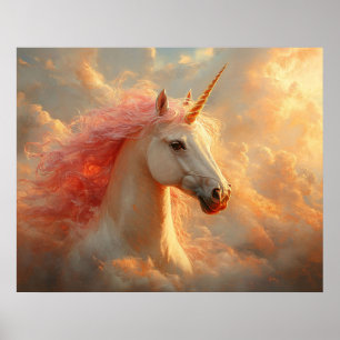 Poster Licorne majestueuse dans les nuages du coucher de
