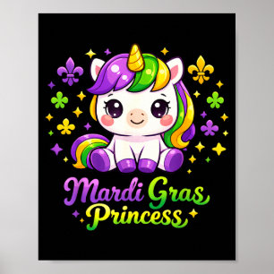 Poster Licorne Mardi Gras Princesse Licorne Kawaii Fat Tu