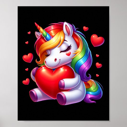Poster Licorne Mignonne Avec Coeur Saint-Valentin Pour Fi (Devant)