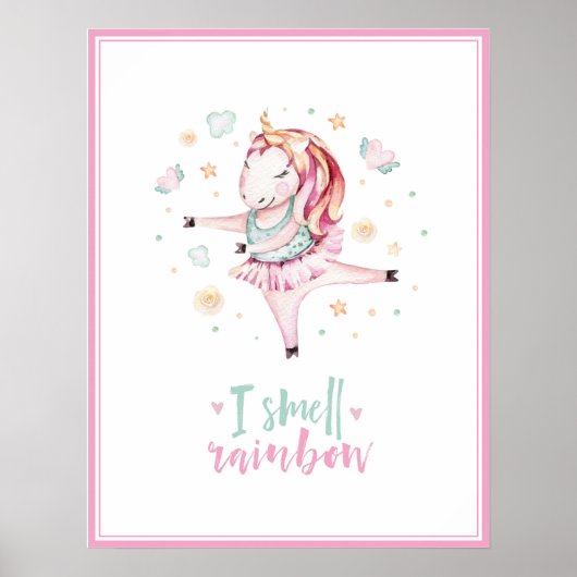 Poster licorne mignonne ballerine fille rose enfants (Devant)