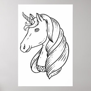 Poster licorne noire et blanche