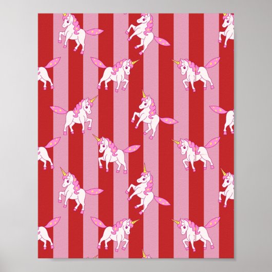 Poster Licorne rayée rose et rouge (Devant)