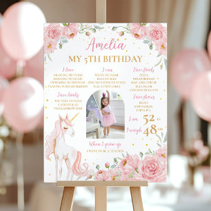 Poster Licorne Rose Fleurie Anniversaire Jalons Photo de