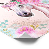 Poster Licorne Rose Turquoise Floral Pailleté Glam (Coin)