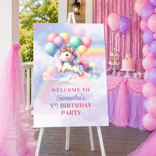 Poster Licorne Rose Violet Fille Bienvenue Anniversaire S