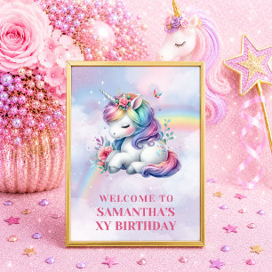 Poster Licorne Rose Violet Rêveuse Bienvenue Anniversaire