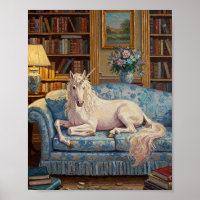 Licorne sur canapé | Peinture à l'huile romantique
