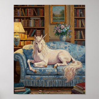 Poster Licorne sur canapé | Peinture à l'huile romantique