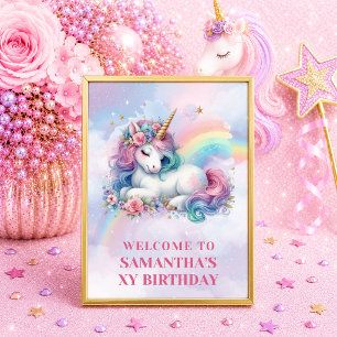 Poster Licorne Tendances Rose Violet Fille Anniversaire B