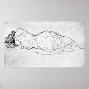 Poster Liegende, chiffre arrière de Gustav Klimt