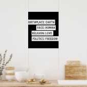 Poster Lieu de naissance : Terre, Race : Humain, Religion (Cuisine)