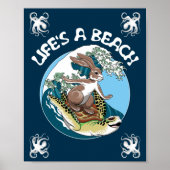 Poster Life is a Beach - Rabbit and Turtle Surfing (Devant)