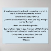 Poster Life is finite and fragile, poem by R,Queen (Devant)