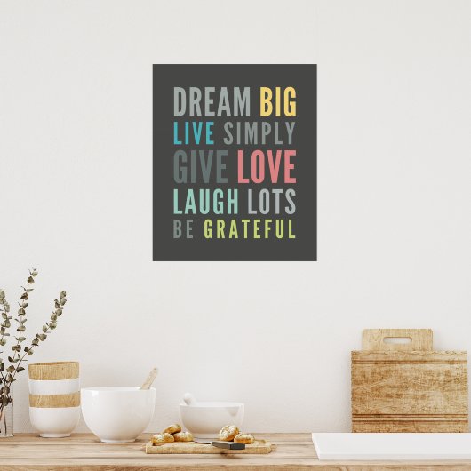 Poster LIFE MANTRA positive typographie cool couleurs pas (Cuisine)