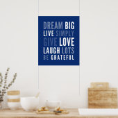 Poster LIFE MANTRA positive typographie moderne bleu fonc (Cuisine)