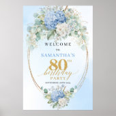 Poster Light Blue Hydrangeas Boho 80th birthday welcome (Devant)