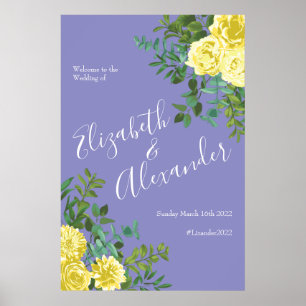 Poster Light Yellow & Periwinkle Blue Rose Floral Wedding