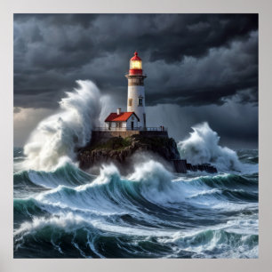 Poster Lighthouse Ocean Storm Majestic Puissante vague