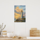 Poster Lighthouse Rocky Coast Sunset. (Cuisine)