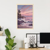 Poster Lighthouse Sunset Print Muted Blue and Pink (Bureau à domicile)