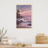 Poster Lighthouse Sunset Print Muted Blue and Pink (Cuisine)