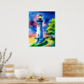 Poster Lighthouse Under a Starry Sky (Cuisine)
