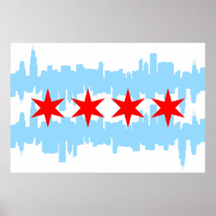 Poster Ligne aérienne du drapeau de Chicago