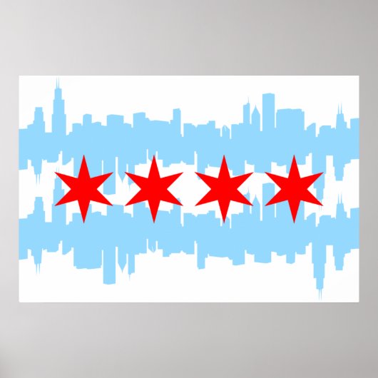 Poster Ligne aérienne du drapeau de Chicago (Devant)