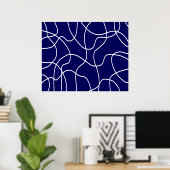Poster Ligne Art : Blanc sur Bleu foncé (Bureau à domicile)