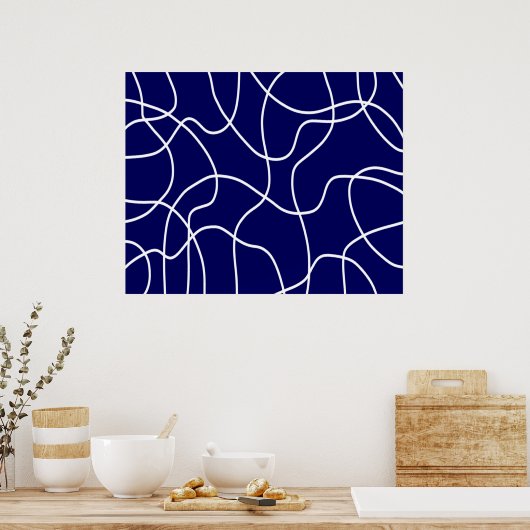 Poster Ligne Art : Blanc sur Bleu foncé (Cuisine)