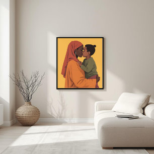Poster Ligne artistique mère et enfant noirs