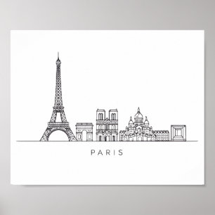 Poster Ligne artistique minimaliste de la skyline de Pari