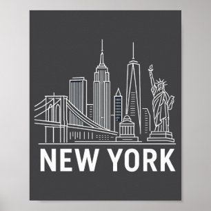 Poster Ligne blanche de l'horizon de New York avec la sta