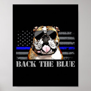 Poster Ligne Bleue Mince Drapeau américain Police Chien