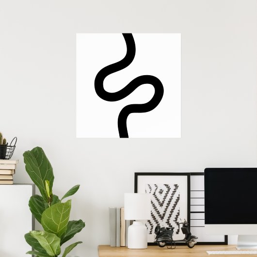 Poster Ligne courbe 02 - Noir sur blanc (Bureau à domicile)