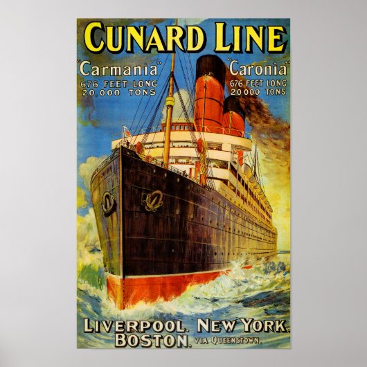 Poster Ligne Cunard ~ Carmania et Caronia (Devant)