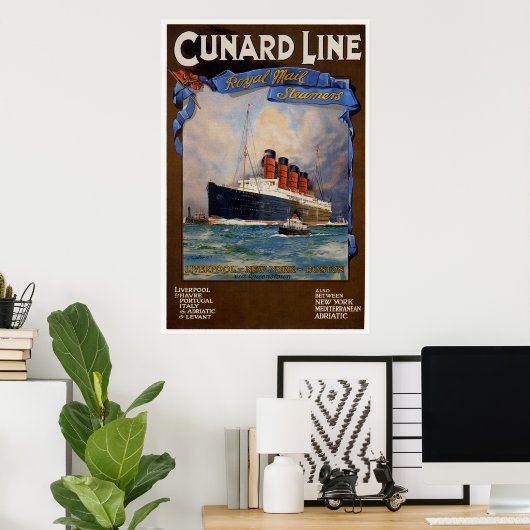 Poster Ligne Cunard - Lusitania (Bureau à domicile)